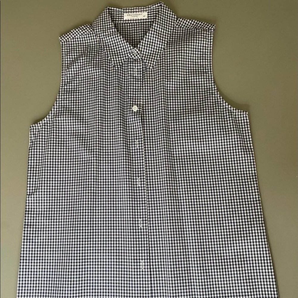 Equipment Gingham black white sleeveless cotton button shirt